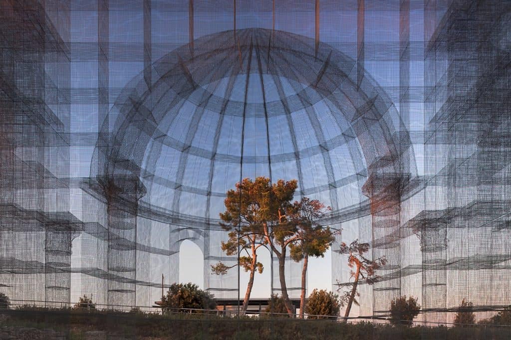 edoardo tresoldi suspends mesh and metal architectural ruins